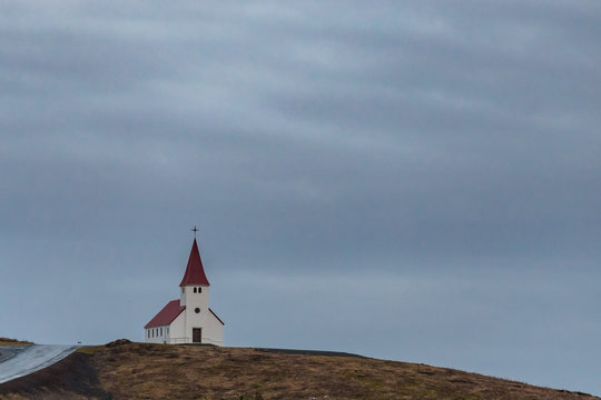 Lonely church on a hill in Iceland