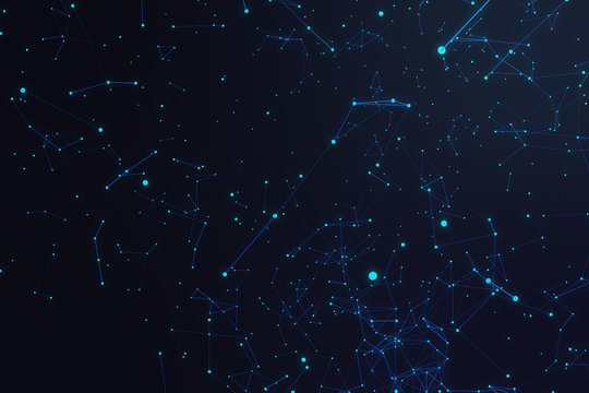 Technological connection futuristic shape, blue dot network, abstract background, blue background, Concept of Network, internet communication 3D rendering
