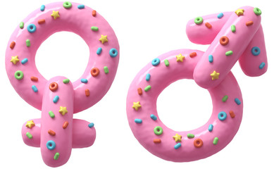 Pink cream with multi-colored sweets man and woman symbol