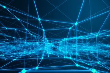 Naklejka na ściany i meble Technological connection futuristic shape, blue dot network, abstract background, blue background, Concept of Network, internet communication 3D rendering