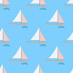 Seamless background pattern with geometric sailing boats. Vector Illustration