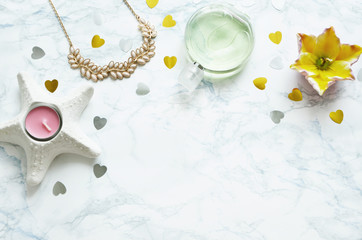 women's accessories on marble table