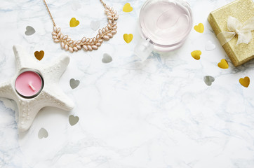 women's accessories on marble table