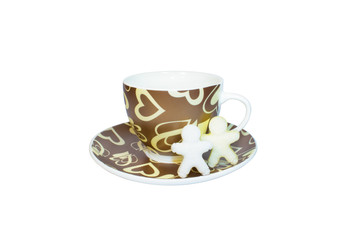 coffee cup with shaped figured sugar cubes. Unhealthy living concept, idea for business