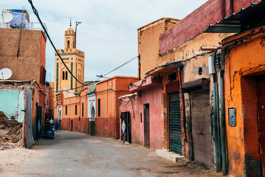 colorful old streets of marrakech medina, morocco