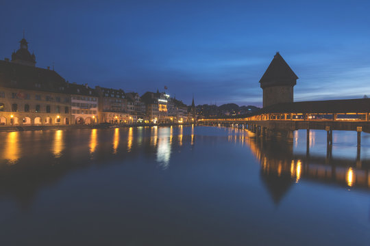 Blue Hour in Luzern, canton Luzern, Switzerland.
