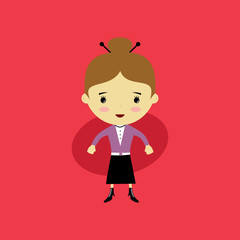 cute happy little woman - adorable girl cartoon vector
