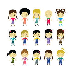 cute happy little woman - adorable girl cartoon vector
