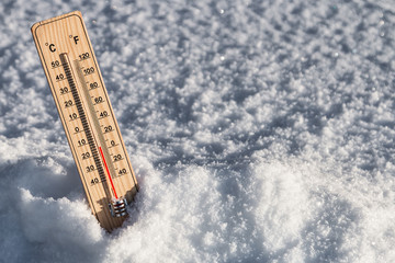 thermometer with temperature in the snow in the winter