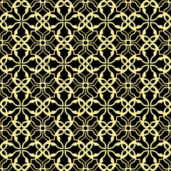 Seamless ornamental luxury pattern. Black and golden textile print. Islamic vector background. Floral tiles. Template can be used for fabric, textile, cloth, wrapping paper, oilcloth, and other design