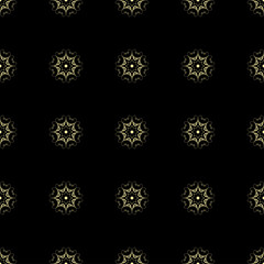 Seamless ornamental luxury pattern. Black and golden textile print. Islamic vector background. Floral tiles. Template can be used for fabric, textile, cloth, wrapping paper, oilcloth, and other design