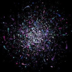 Colorful paint splashes on black background. Grunge texture for design.