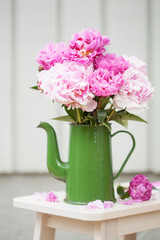 beautiful pink peony flowers bouquet in garden