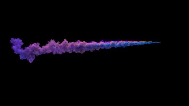 Colored rocket trails / firework trails (with alpha channel). Separated on pure black background.