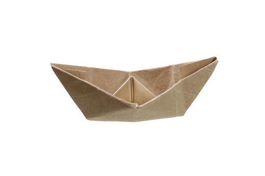 Origami Boat Papercraft By Recycle Paper Isolated In White Background