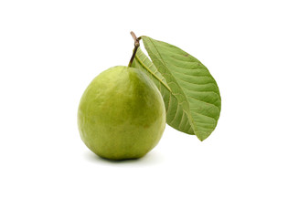 Fresh guava fruit with leaf isolated on white background