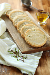 Olive Sable Cookies on wooden boards, on wooden table.