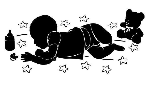 Silhouette baby with teddy bear sleeping