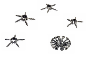 Four five-pointed stars and a circular composition are lined with black screws