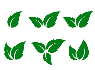 set of green leaves silhouettes