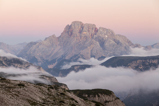 Croda Rossa, Dolomites, Bolzano province, Trentino Alto Adige, Italy, Europe. Mount Croda Rossa at sunrise
