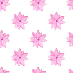 Seamless pattern with beautiful watercolor pink flowers on white background
