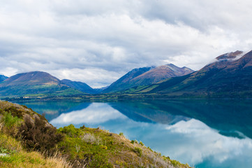 Mountain & reflection lake from view point on the way to Glenorchy, New Zealand