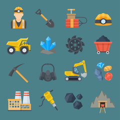 Minig industry flat icon set
