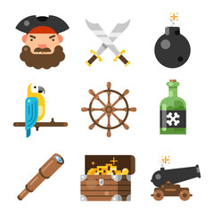 Pirate game flat icon set