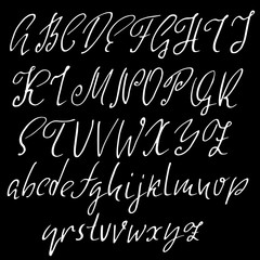 Hand drawn elegant calligraphy font. Modern brush lettering. Grunge style alphabet. Vector illustration.