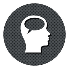 Kopf seitlich mit Sprechblase - Gedanken - Gepunkteter Button mit Symbol und Schatten