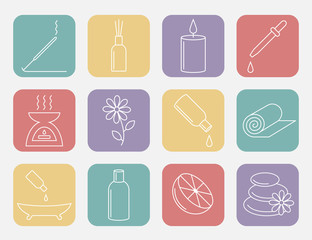 Essential Oil line icon. Aromatherapy oils set. Vector.