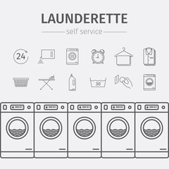 Self-service laundry icons.