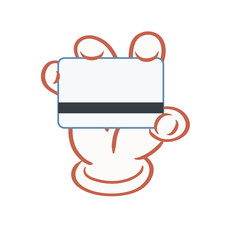 Cartoon hand symbol or emoticon holding a credit or key card.
