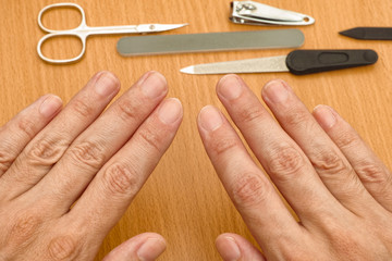 Man's hands are ready for manicure