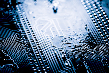 Abstract, close up of Electronic Circuits in Technology on Mainboard computer background 
(logic...