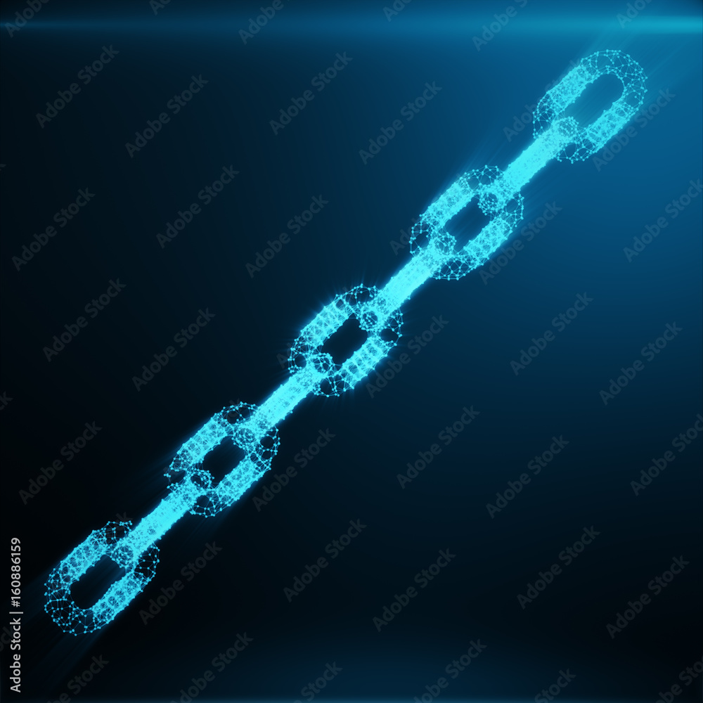 Poster abstract image of a chain links low poly in the form consisting of points, lines, and shapes. 3d ren