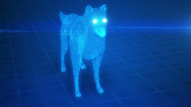 Abstract blue luminous wolf from polygons 3d animation