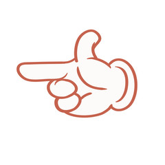 Cartoon gloveed hand with right pointing finger inside of hand view