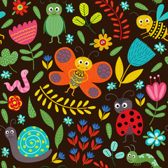 Obraz premium seamless pattern with insect on black background - vector illustration, eps