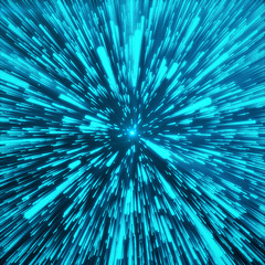 Abstract Background With Star Warp or Hyperspace. Abstract Exploding Effect. Hyperspace Travel. The Concept of Space Travel by Changing Time and Space. Blue tint background, 3D Rendering