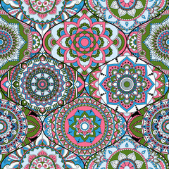 Patchwork pattern. Vintage decorative elements. Hand drawn background. Islam, Arabic, Indian, ottoman motifs. Perfect for printing on fabric or paper.