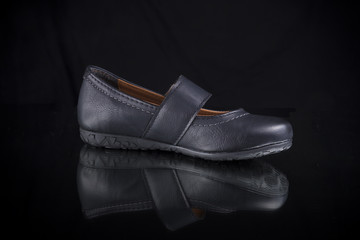 Shoes on Black Background, Isolated Product, Top View, Studio.