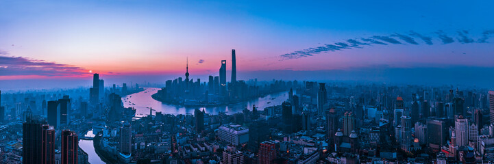 Panorama of sunset with Shanghai city view