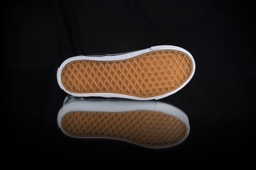 Shoes on Black Background, Isolated Product, Top View, Studio.