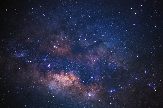 Close up milky way galaxy with stars and space dust in the universe, Long exposure photograph, with grain.