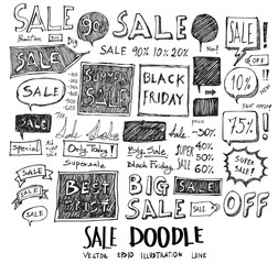 Sale Doodle line vector set eps10