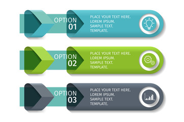 Infographic arrows with 3 step up options and glass elements. Vector template in flat design style