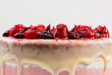 Photo of a fruit pie close-up on a white background