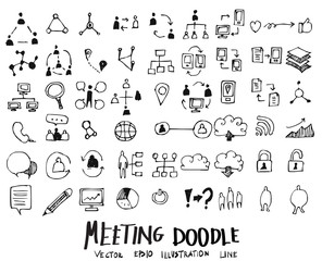 Meeting Doodle icon line vector set eps10